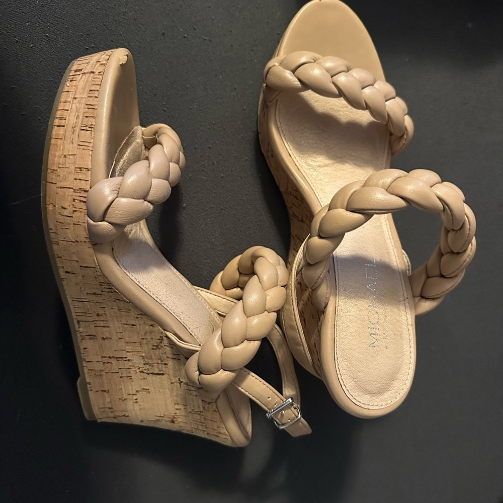 Stylish Beige Braided Wedge Sandals